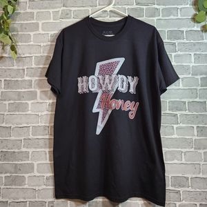 Sugar Flower Howdy Honey Graphic Tee Size L Black Trendy T-Shirt